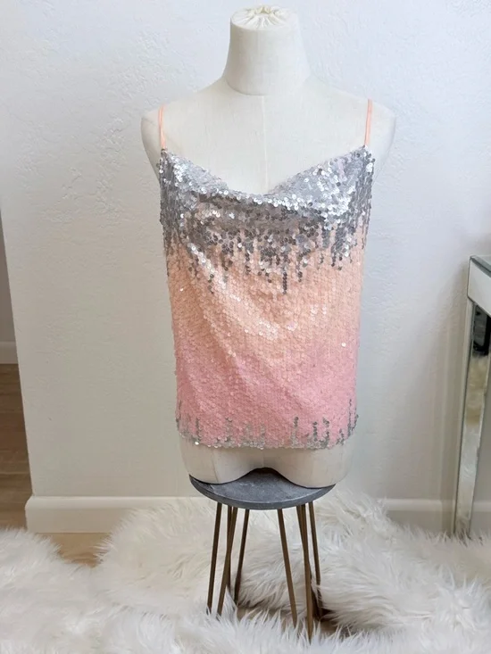 Endless Rose Silver to Peach Ombre Sequin Cowl Camisole - Picture 5 of 10
